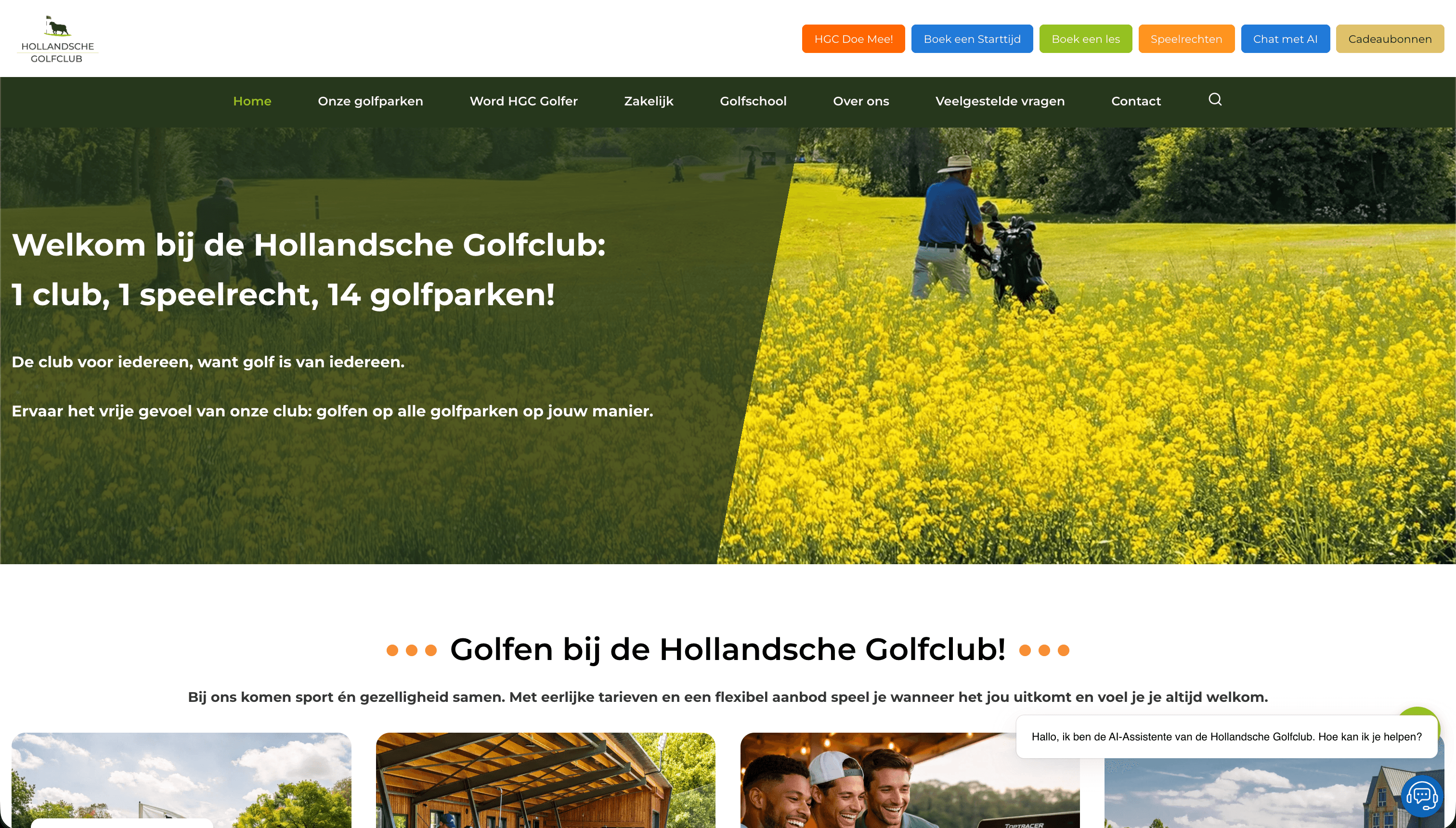 16 Golf Clubs — A WordPress multisite that lets HGC launch a new golfpark's website in minutes, on-brand, with a chatbot trained on the whole group's content.
